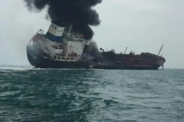 Oil vessel gutted by fire at sea; one dies, 21 rescued